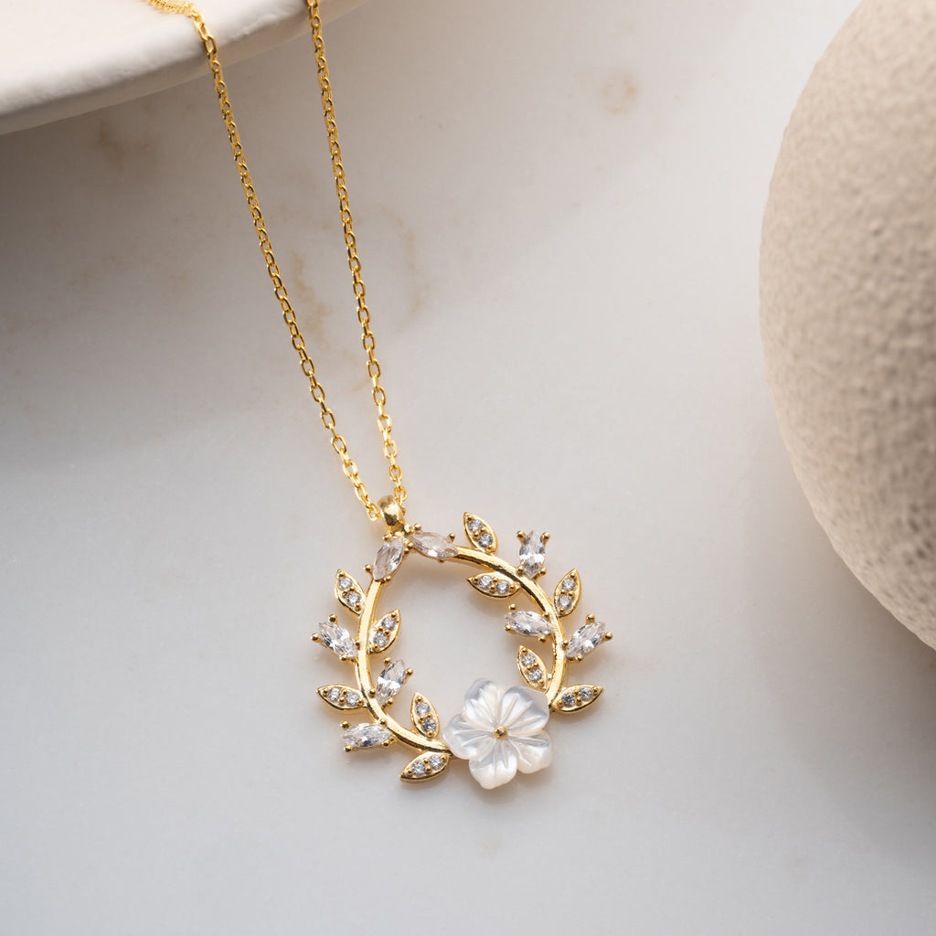 PÄRLMOTOR BLOMMA KRAGE | 925 SILVER 