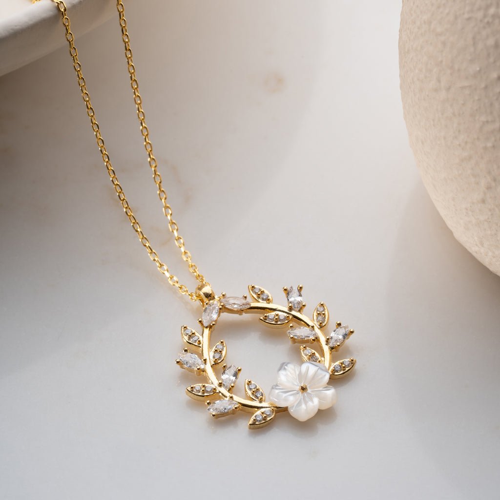 PÄRLMOTOR BLOMMA KRAGE | 925 SILVER 