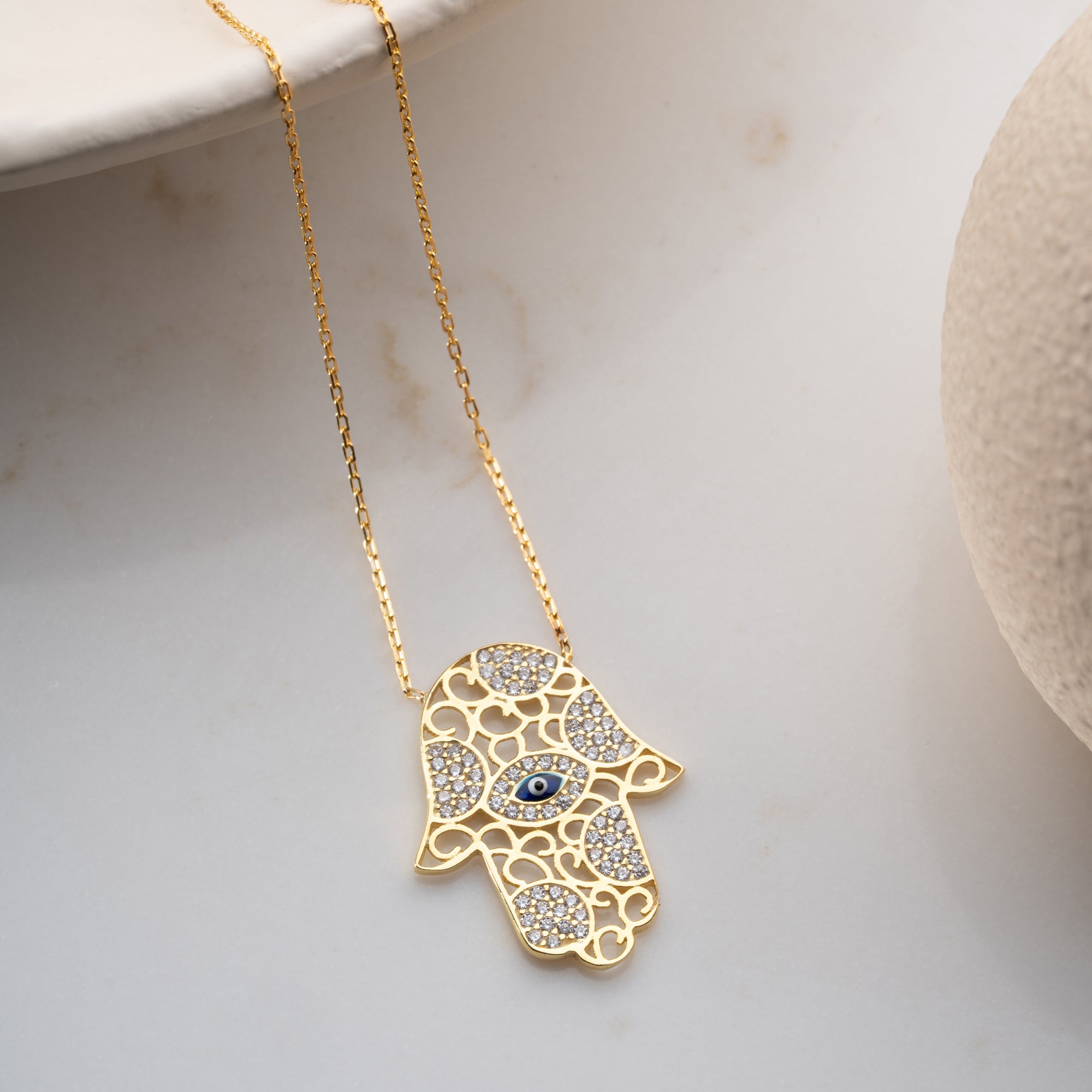 FATIMA'S HAND MED NAZAR & ZIRKONIA HALSBAND | 925 SILVER 