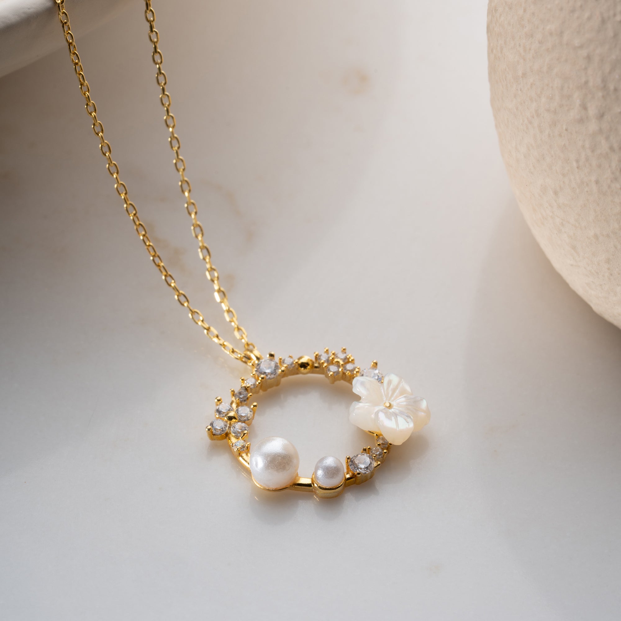 PÄRLMOR BLOMMA MED PÄRL KRAGE | 925 SILVER 