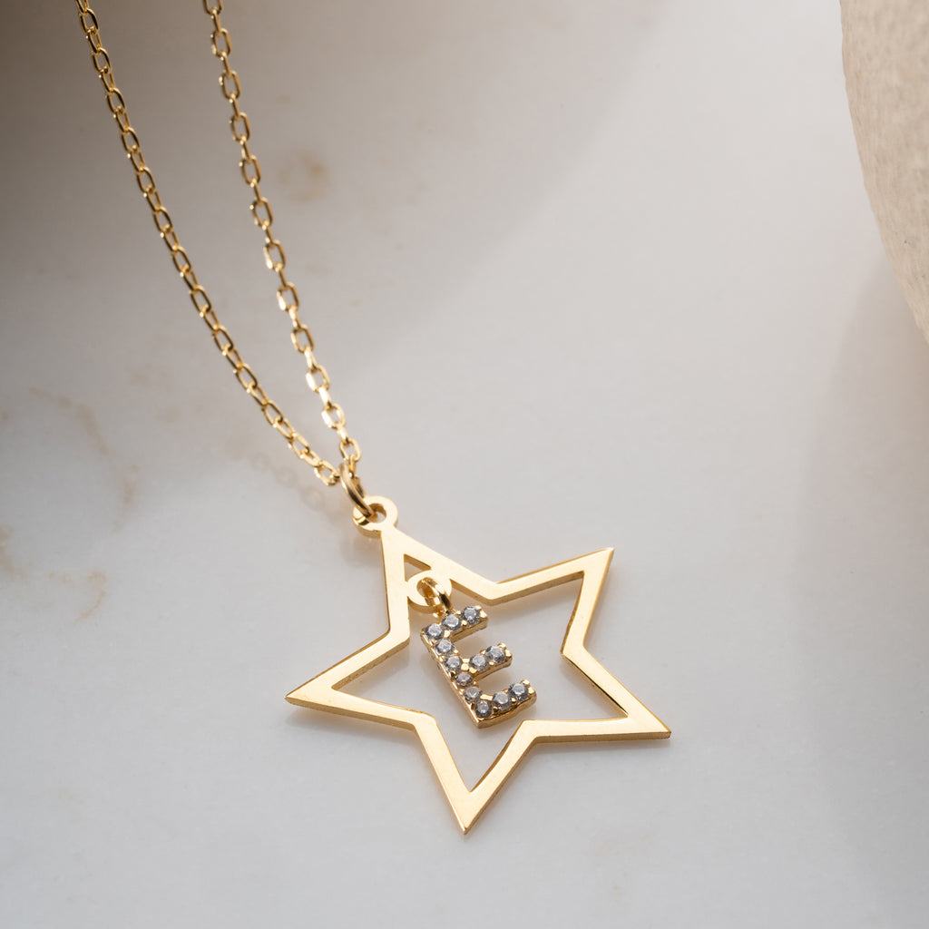 ZIRKONSTENS STJÄRNA BOKSTAVSKRABBE | 925 SILVER