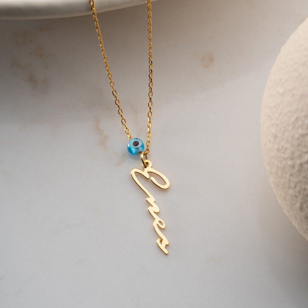 VERTIKAL NAMNKEDJA MED NAZAR | 925 SILVER