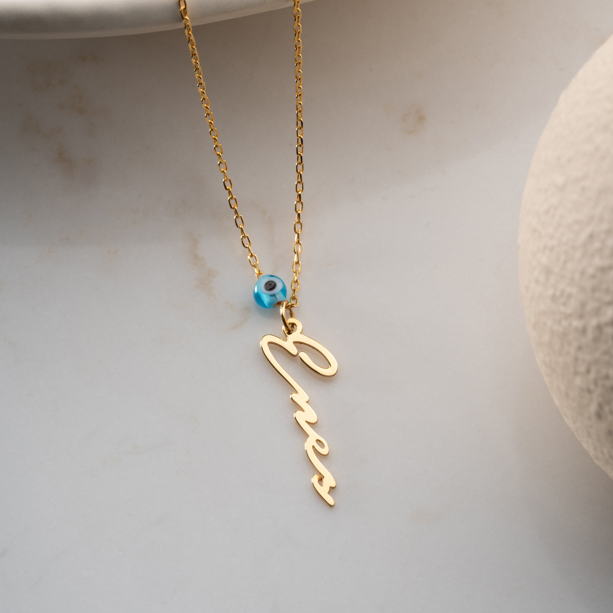 VERTIKAL NAMNKEDJA MED NAZAR | 925 SILVER