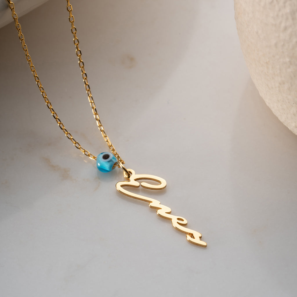 VERTIKAL NAMNKEDJA MED NAZAR | 925 SILVER