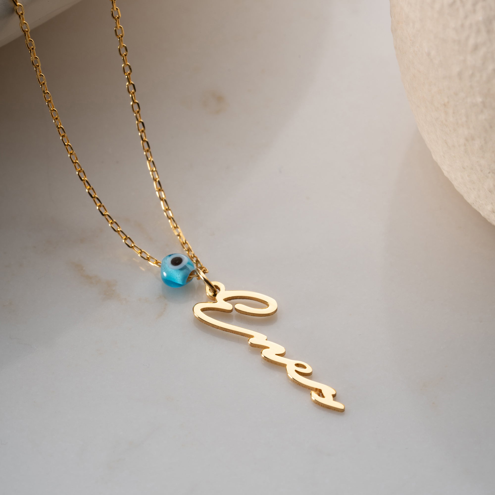 VERTIKAL NAMNKEDJA MED NAZAR | 925 SILVER