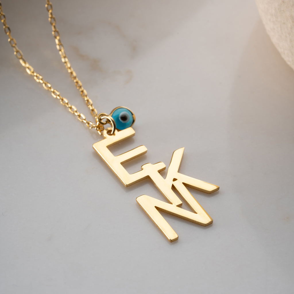 TRIO INITIALER HALSBAND MED NAZAR | 925 SILVER