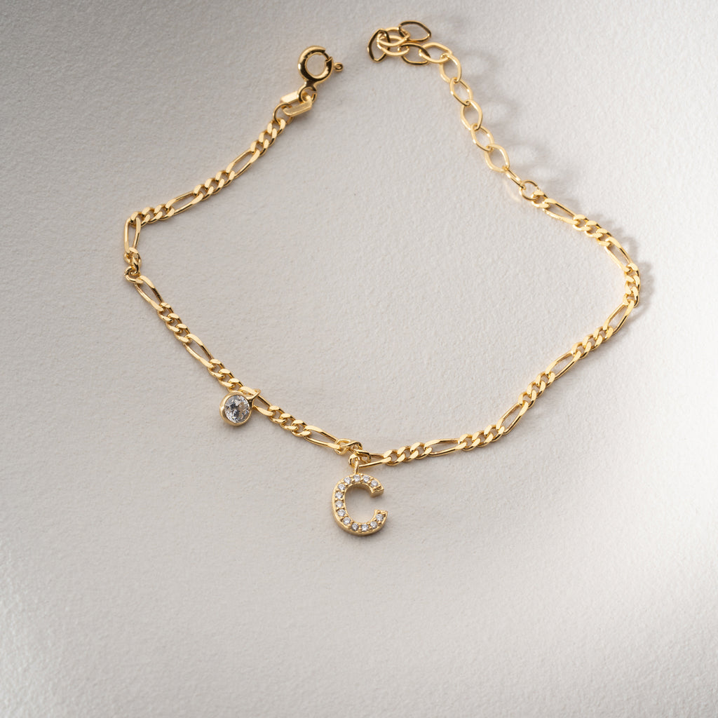 ARMBAND FIGARO ZIRCONIA MED BOKSTAV | 925 SILVER