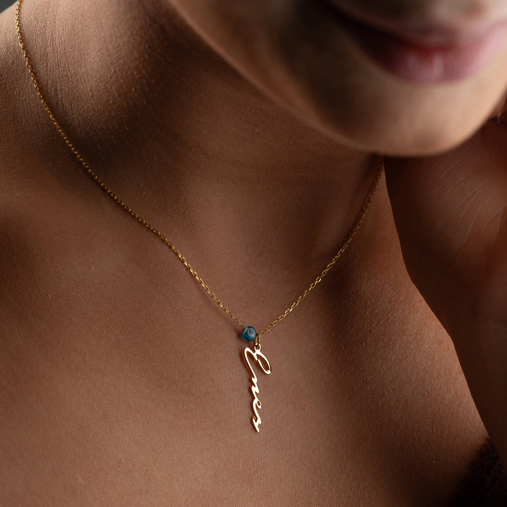 VERTIKAL NAMNKEDJA MED NAZAR | 925 SILVER