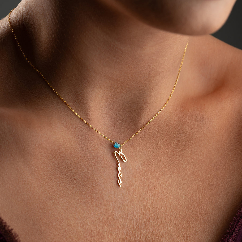 VERTIKAL NAMNKEDJA MED NAZAR | 925 SILVER