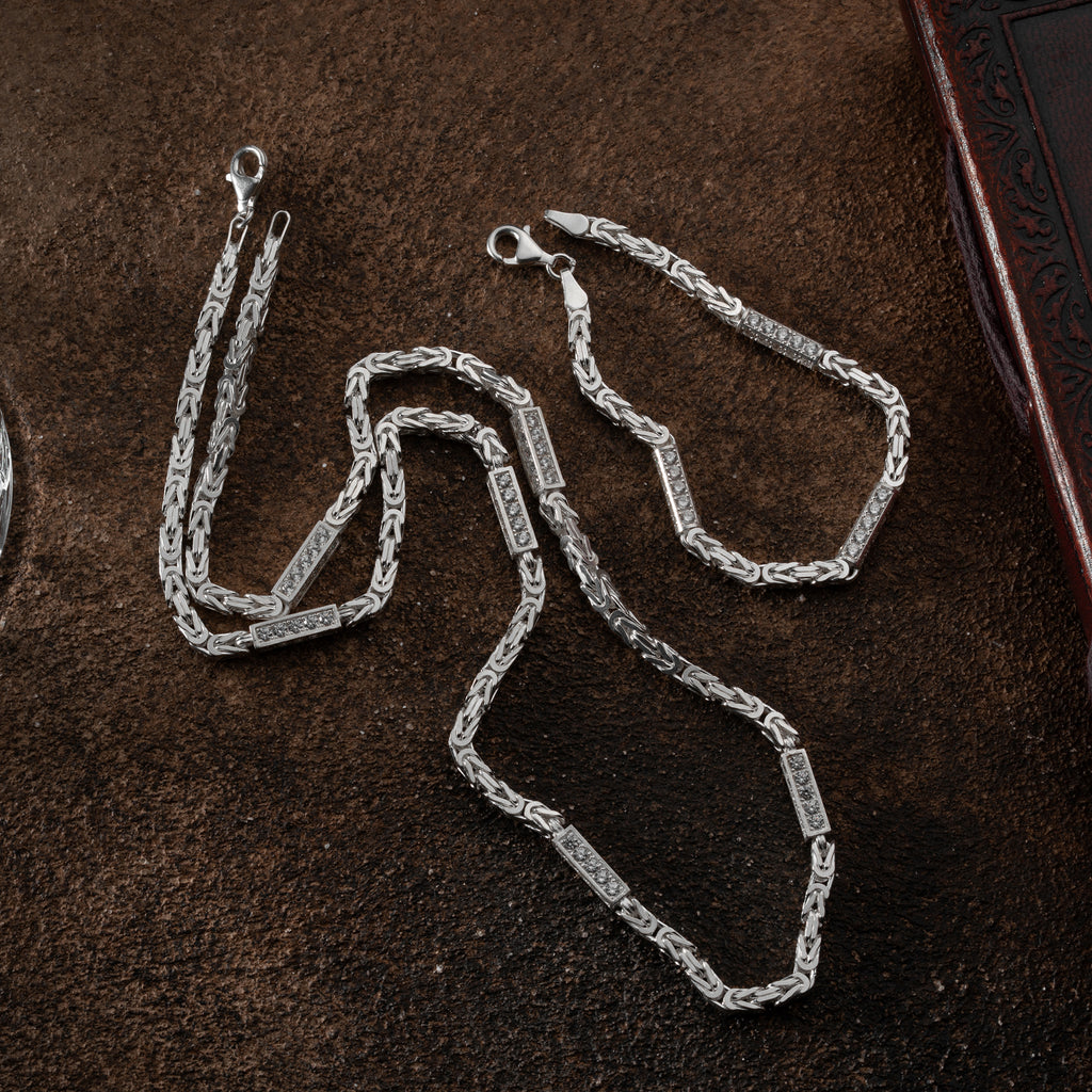 KING KEDJA MED RHINESTENES 4 mm SET | 925 SILVER