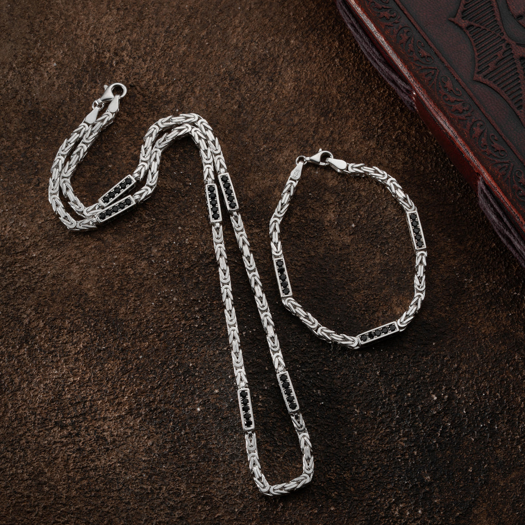 KING KEDJA SVART RHINESTENES SET 4mm | 925 SILVER 