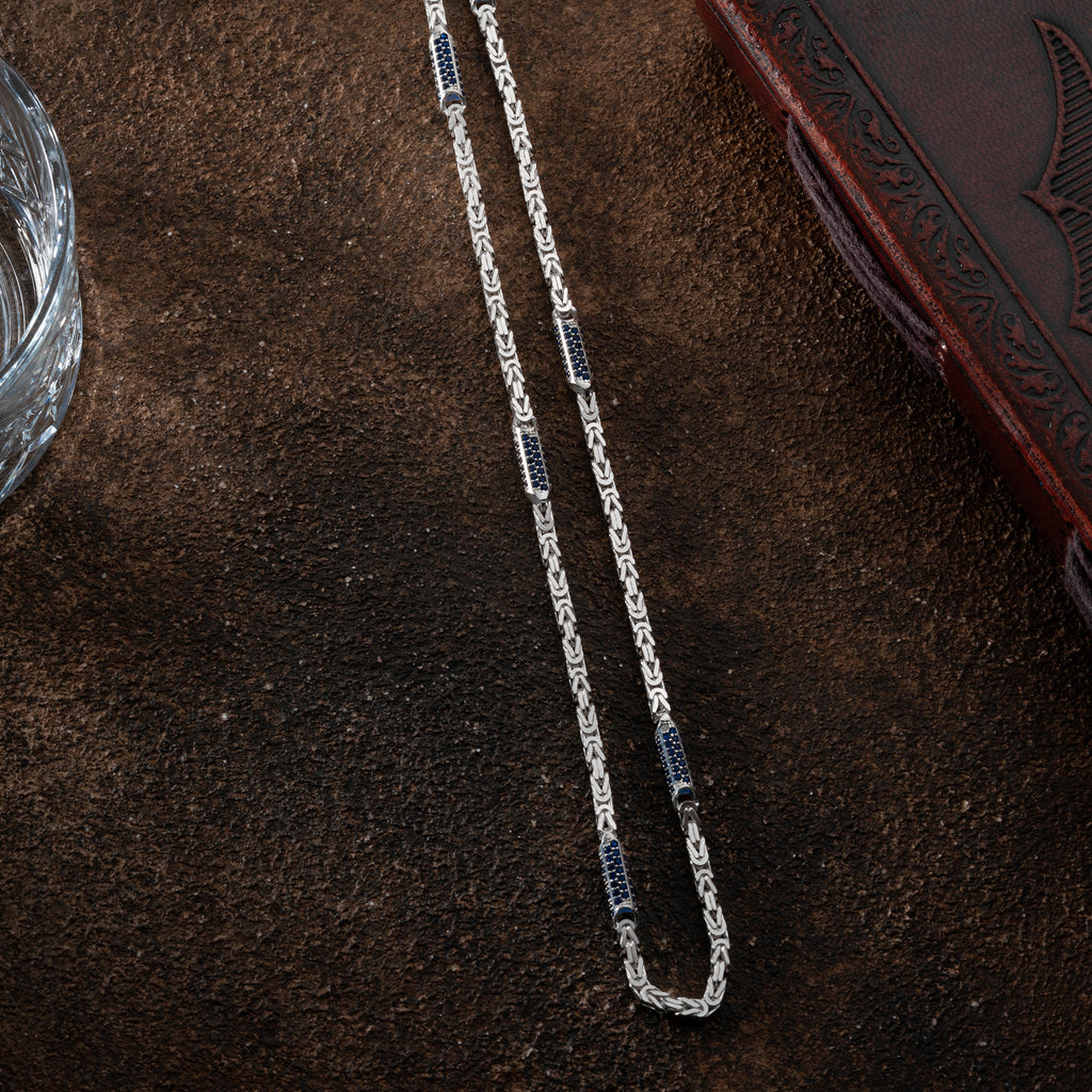 KUNGEN KEDJA MED RHINESTONES BLÅT KRAGE | 925 SILVER 