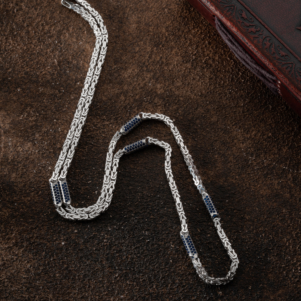 KUNGEN KEDJA MED RHINESTONES BLÅT KRAGE | 925 SILVER 