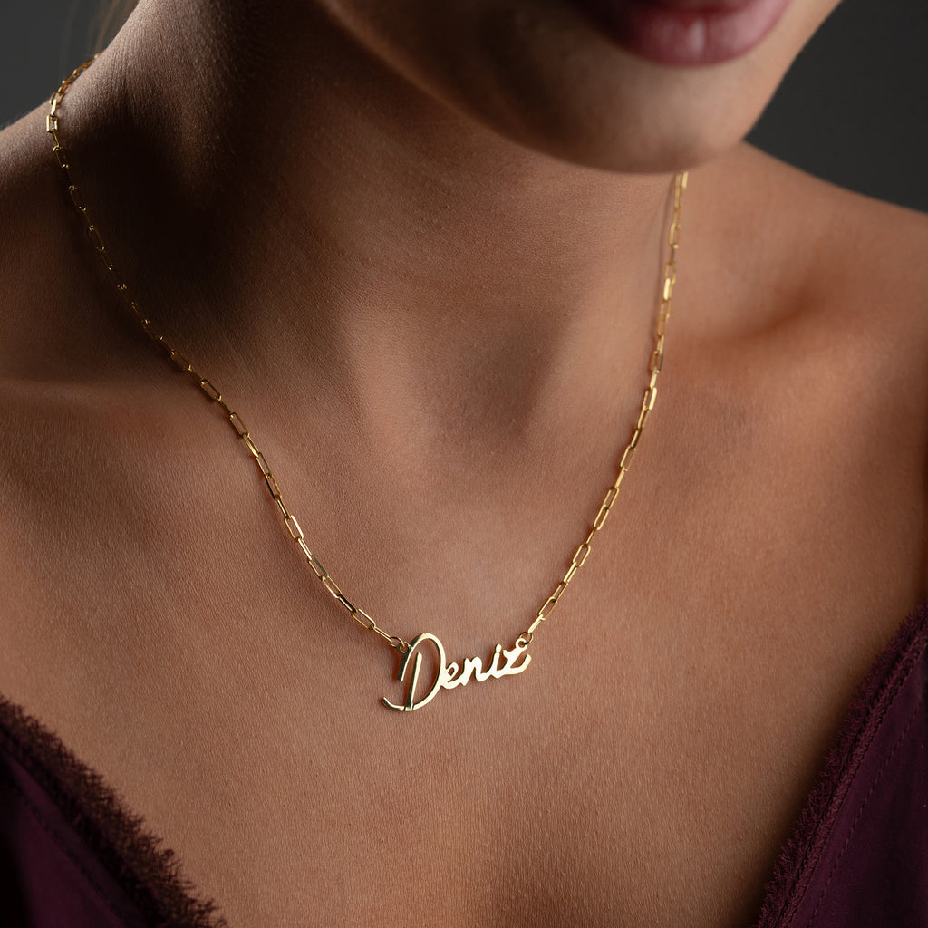 HORISONTAL SÄLLEN NAMN KEDJA MED STEN | 925 SILVER