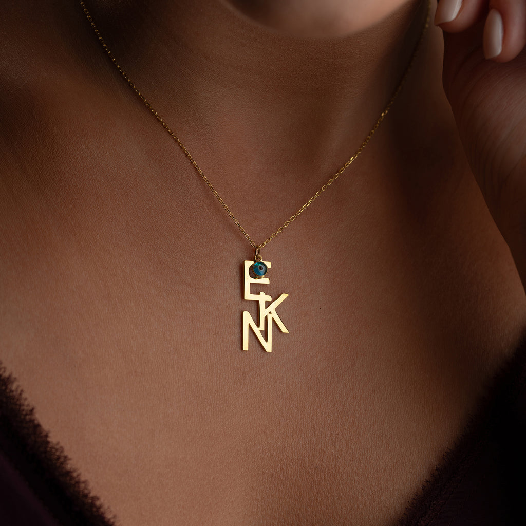 TRIO INITIALER HALSBAND MED NAZAR | 925 SILVER