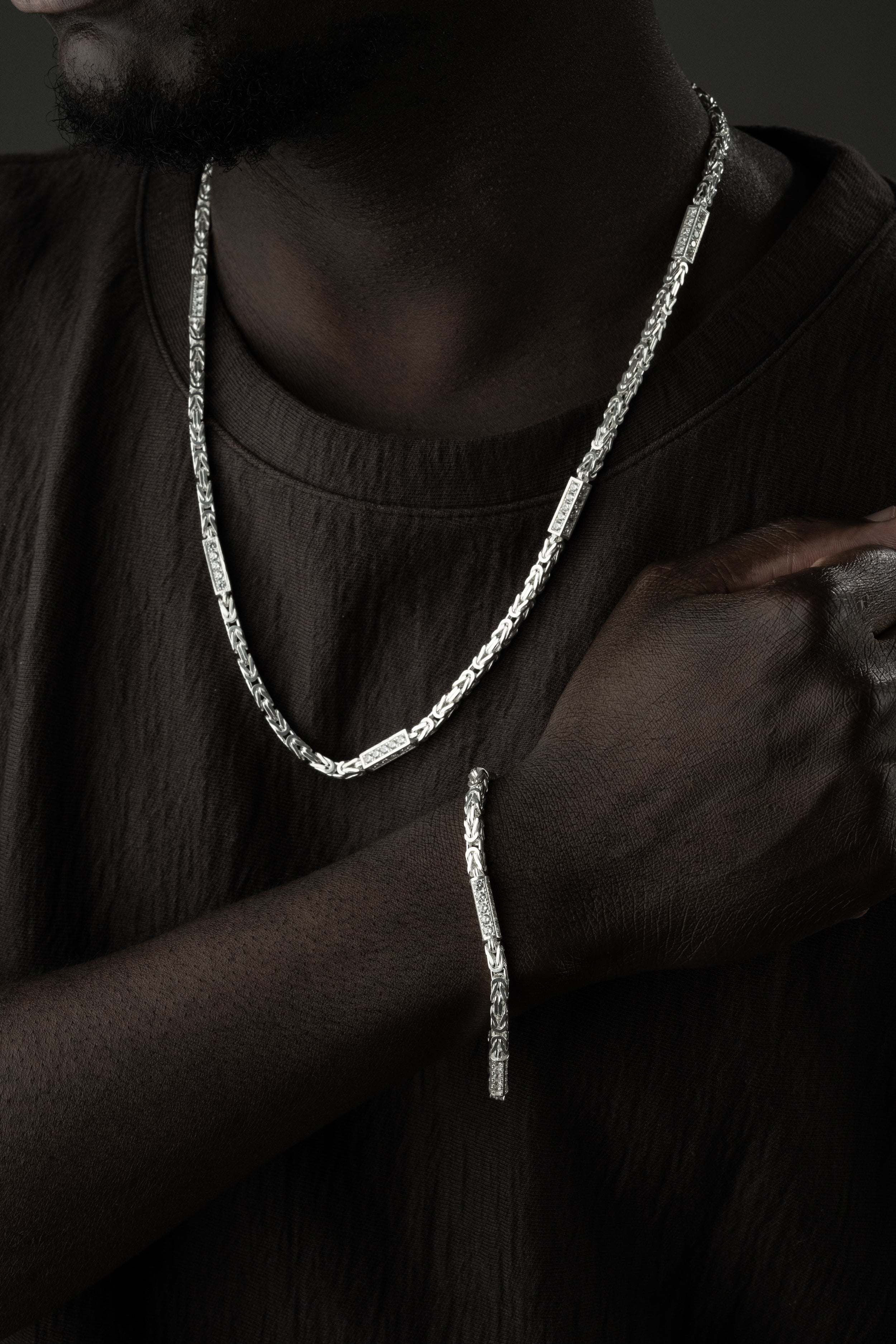 KING KEDJA MED RHINESTENES 4 mm SET | 925 SILVER