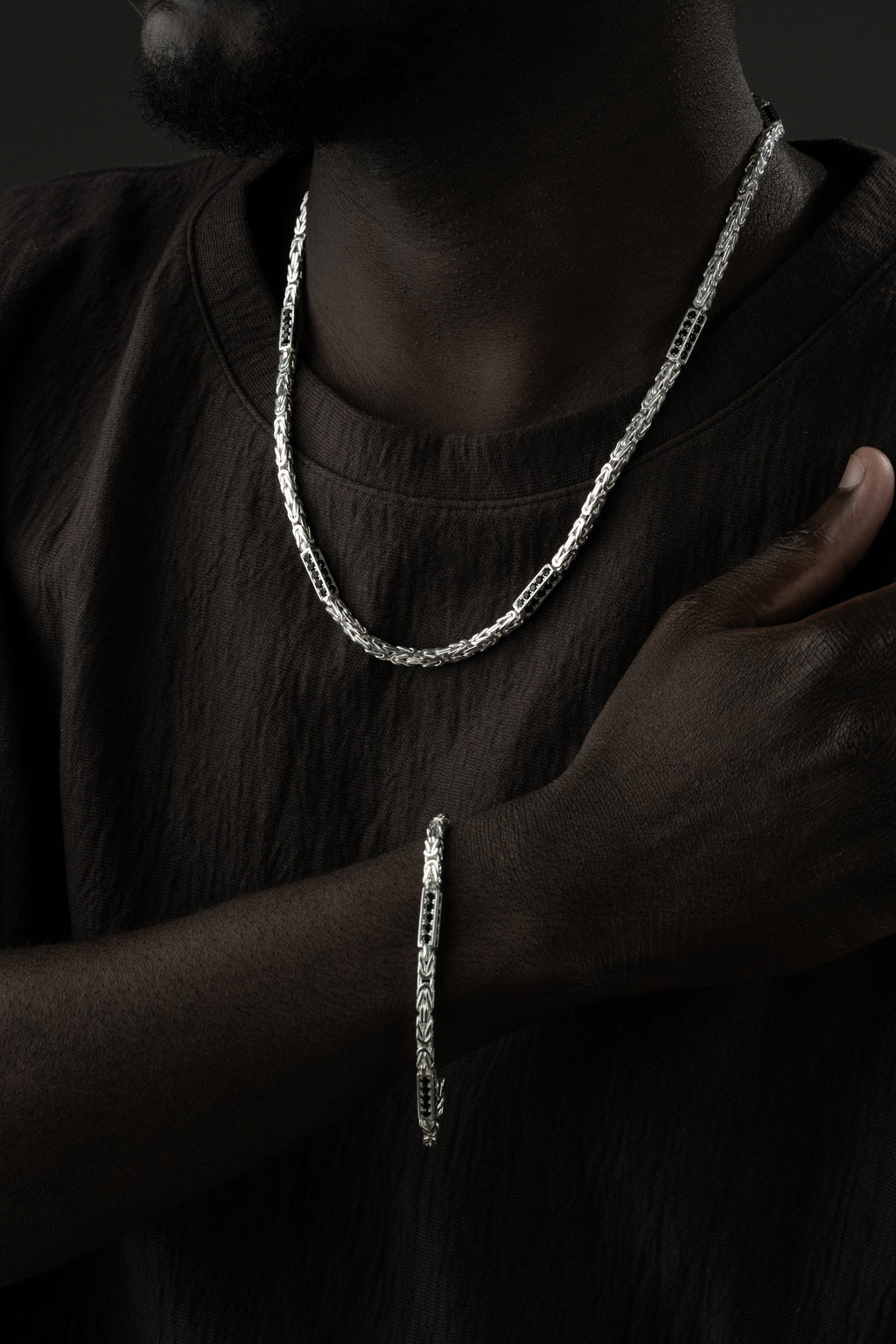 KING KEDJA SVART RHINESTENES SET 4mm | 925 SILVER 