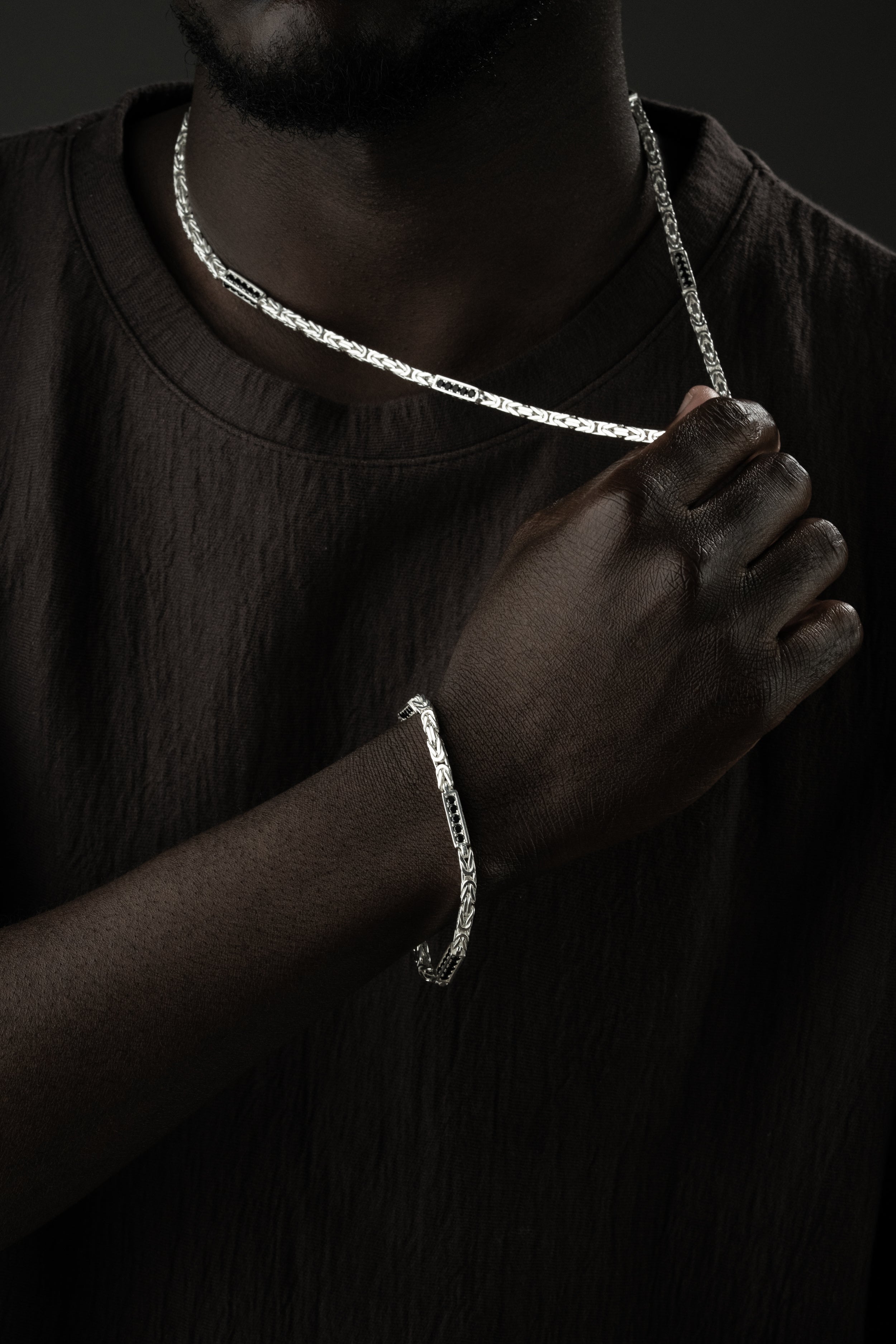 KING KEDJA SVART RHINESTENES SET 4mm | 925 SILVER 