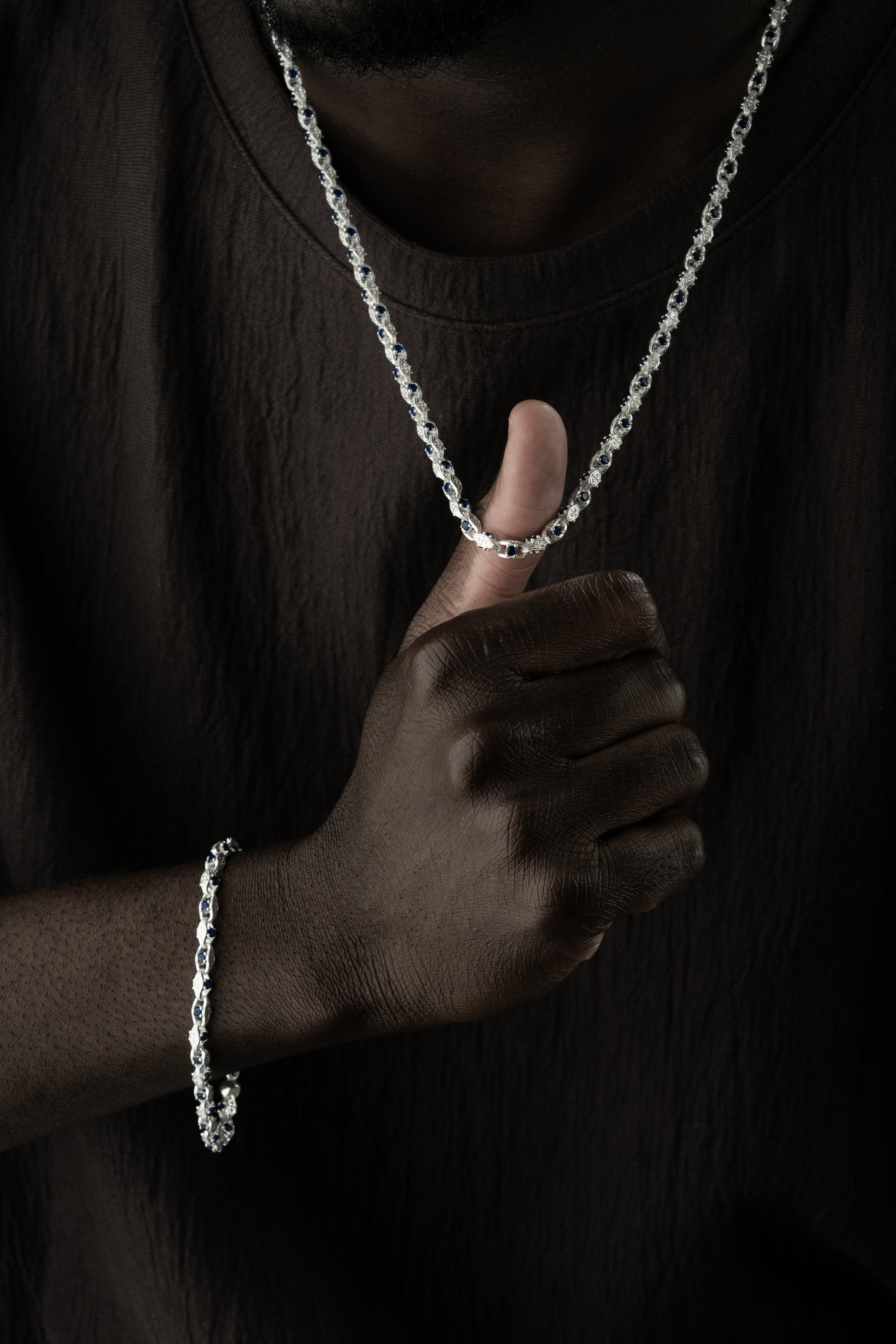 ANKER BLÅ DIAMANT SET | 925 SILVER 