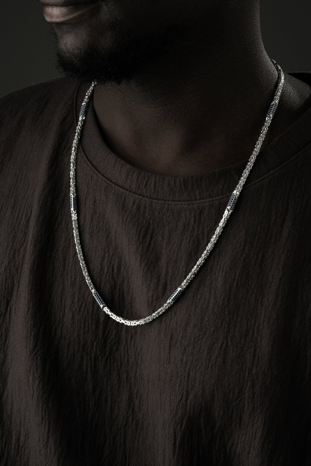 KUNGEN KEDJA MED RHINESTONES BLÅT KRAGE | 925 SILVER 