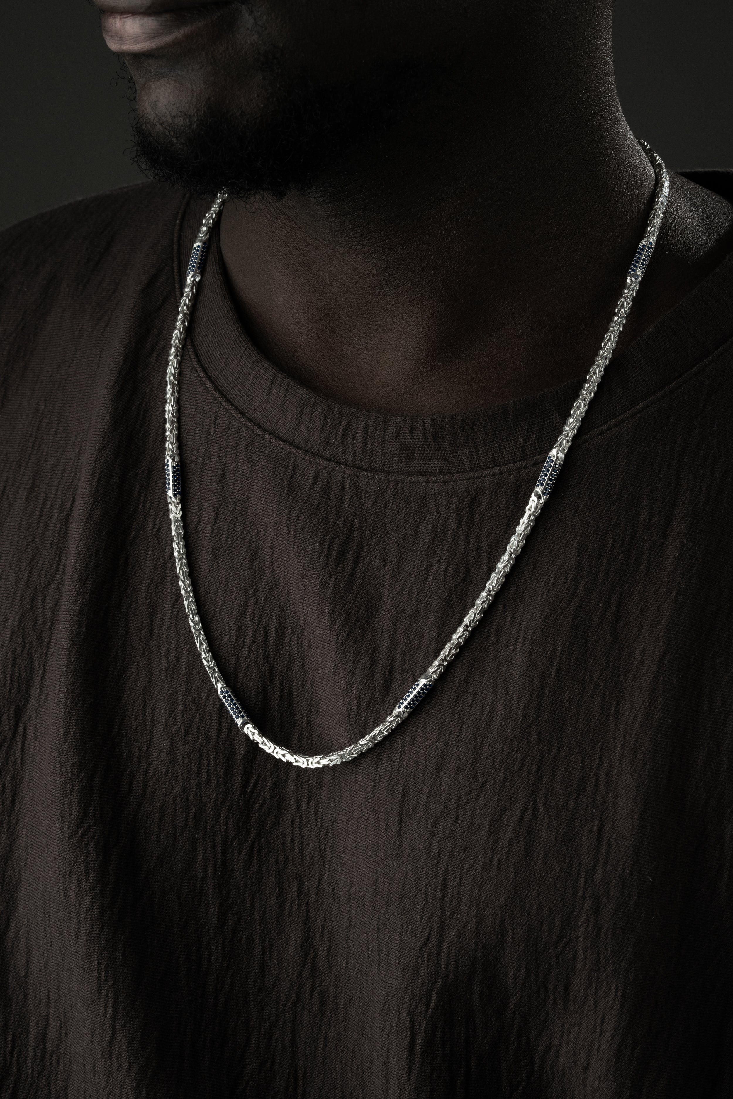 KUNGEN KEDJA MED RHINESTONES BLÅT KRAGE | 925 SILVER 