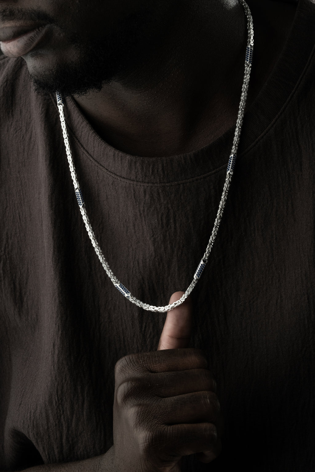 KUNGEN KEDJA MED RHINESTONES BLÅT KRAGE | 925 SILVER 