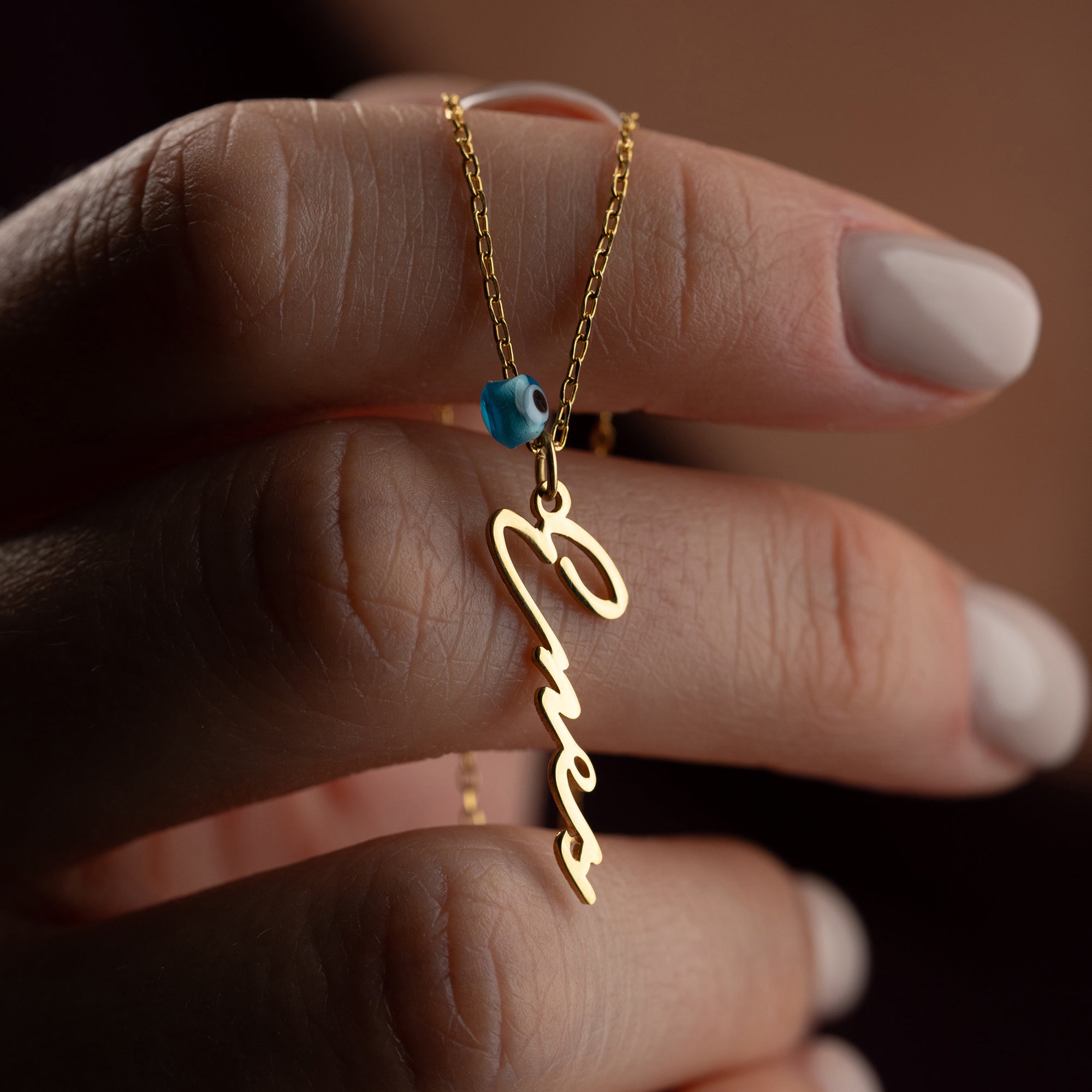 VERTIKAL NAMNKEDJA MED NAZAR | 925 SILVER