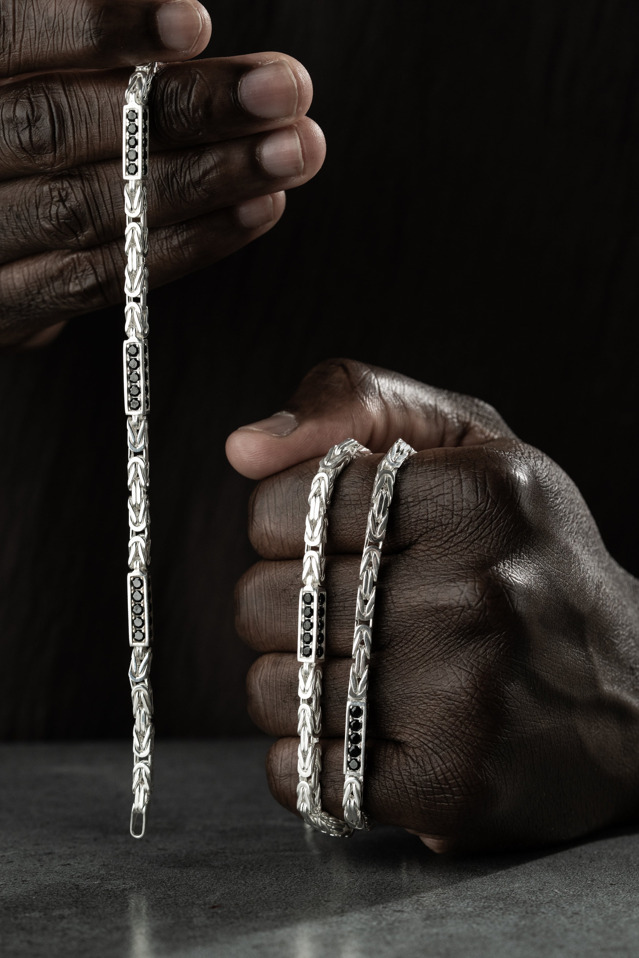 KING KEDJA SVART RHINESTENES SET 4mm | 925 SILVER 