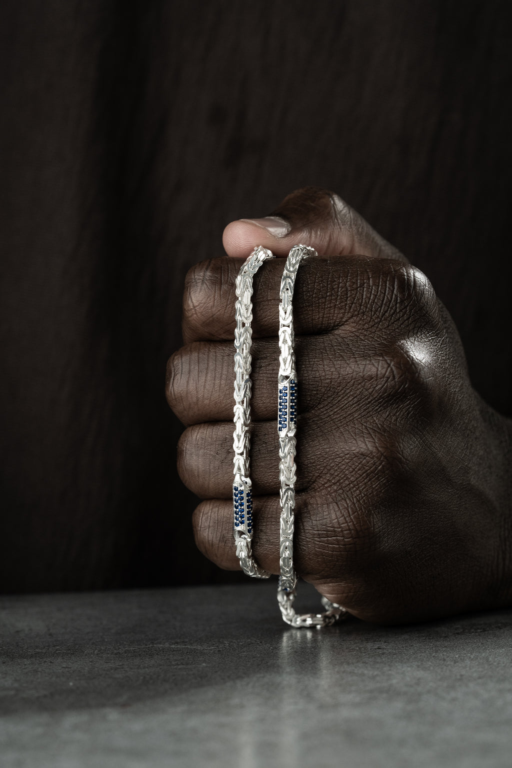 KUNGEN KEDJA MED RHINESTONES BLÅT KRAGE | 925 SILVER 