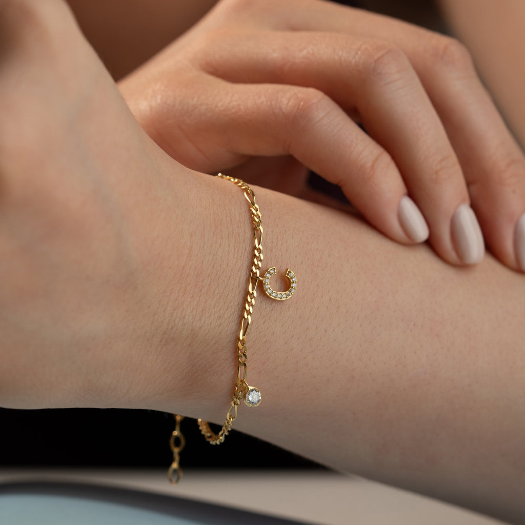 ARMBAND FIGARO ZIRCONIA MED BOKSTAV | 925 SILVER