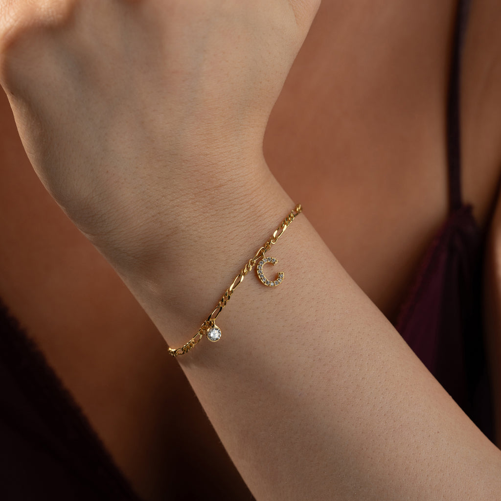 ARMBAND FIGARO ZIRCONIA MED BOKSTAV | 925 SILVER