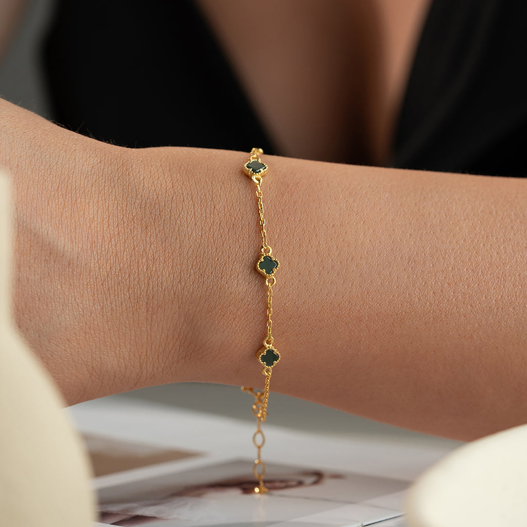 MINIMAL GRÖN KLÖVER ARMBAND | 925 SILVER