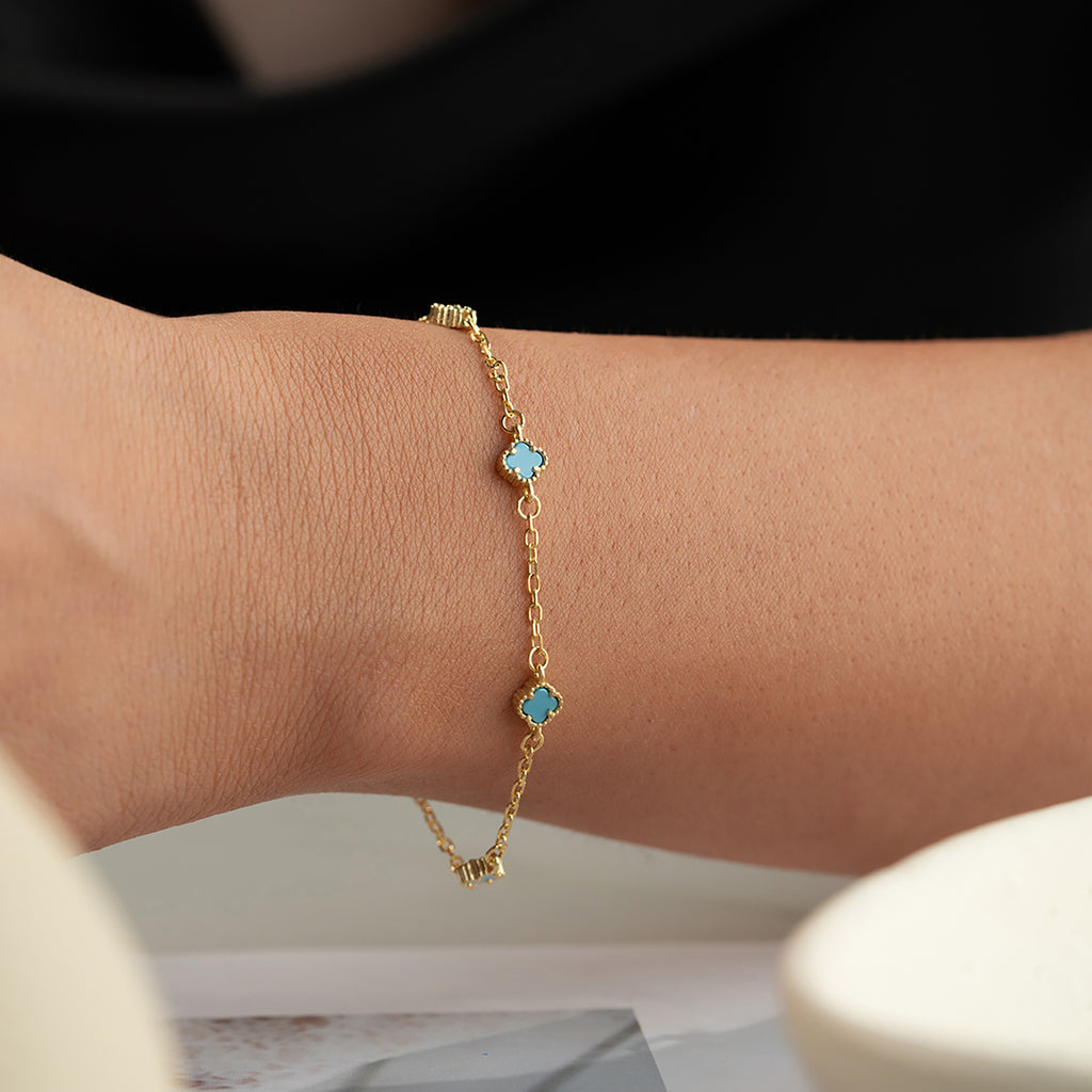 MINIMAL TURKOS KLÖVER ARMBAND | 925 SILVER