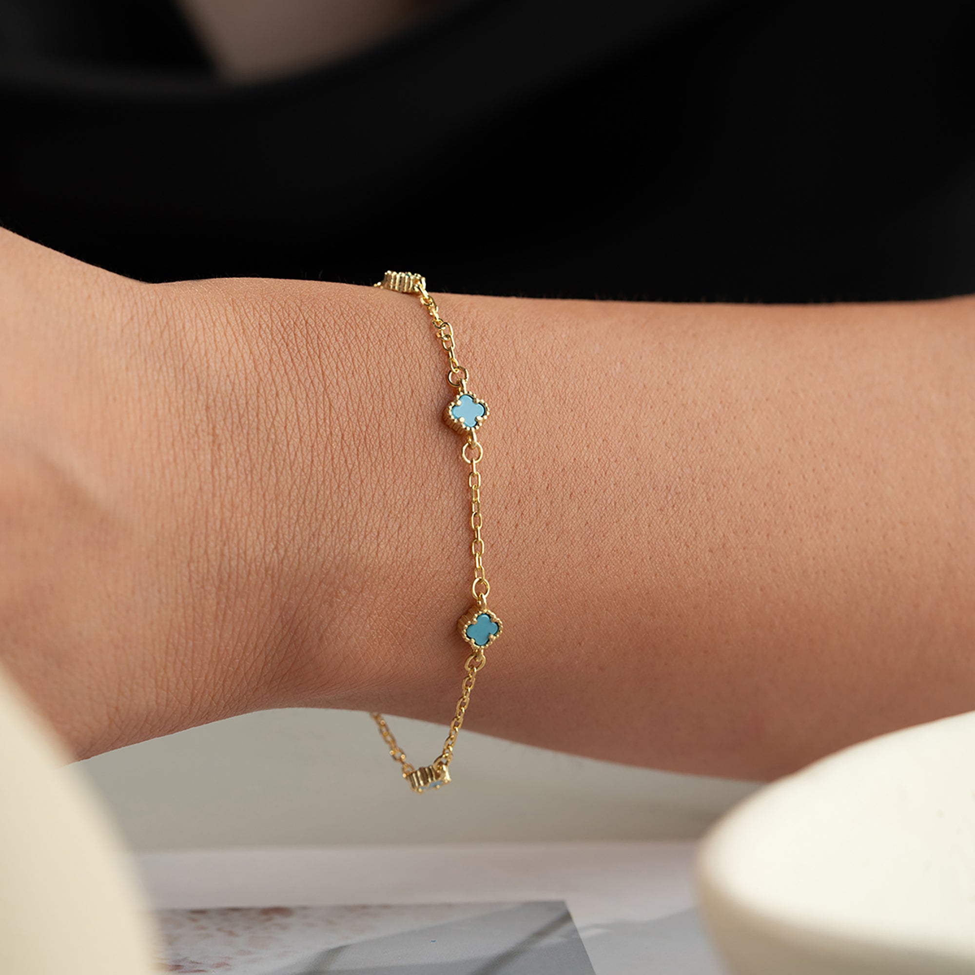 MINIMAL TURKOS KLÖVER ARMBAND | 925 SILVER