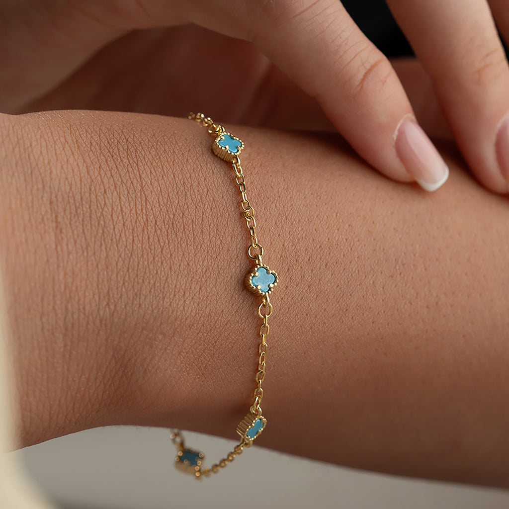 MINIMAL TURKOS KLÖVER ARMBAND | 925 SILVER