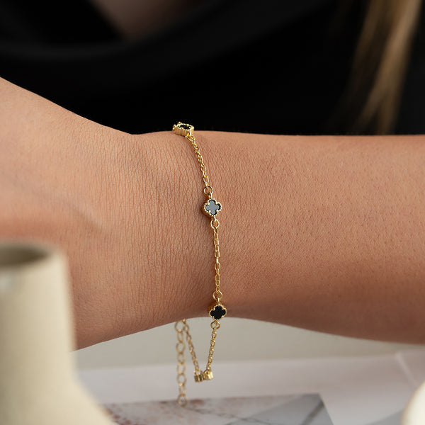 MINIMAL BLACK CLOVER BRACELET | 925 SILVER