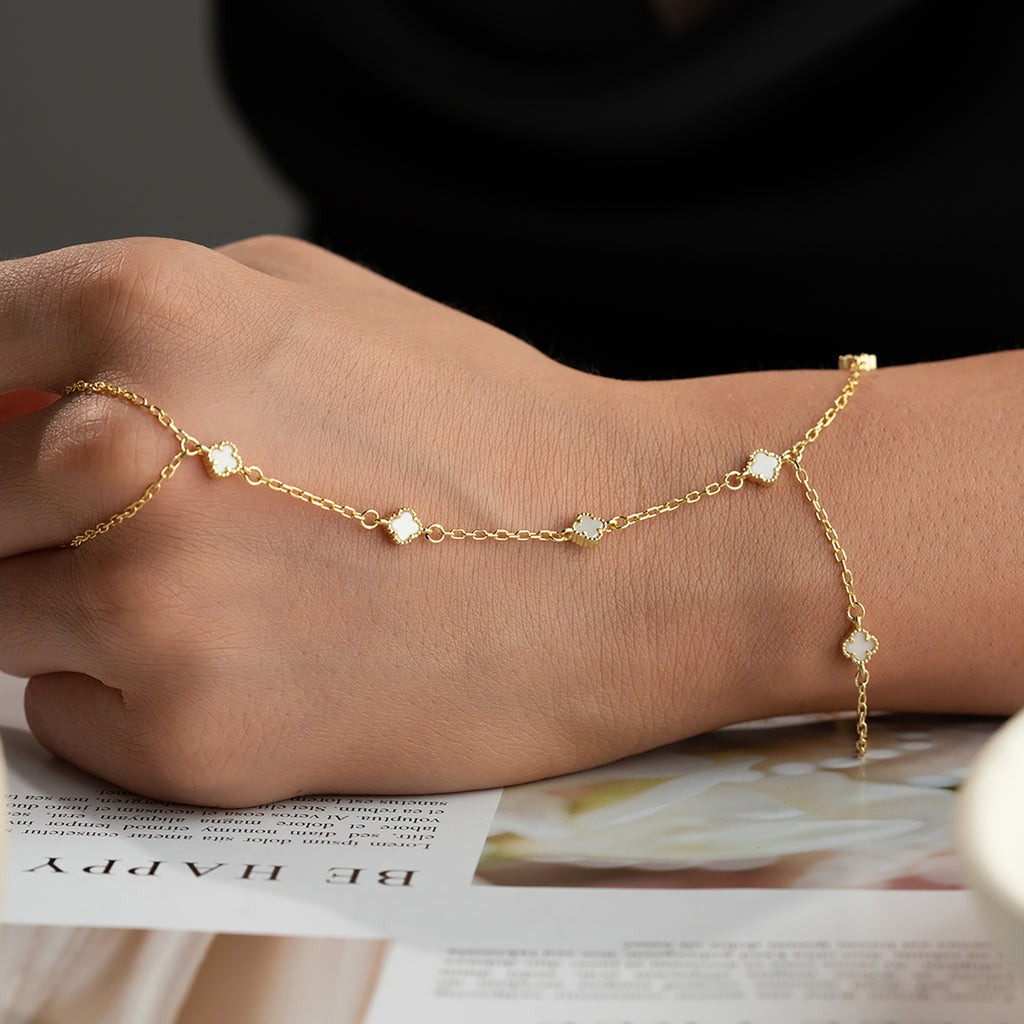 MINI KLÖVER VIT HANDKEDJA | 925 SILVER