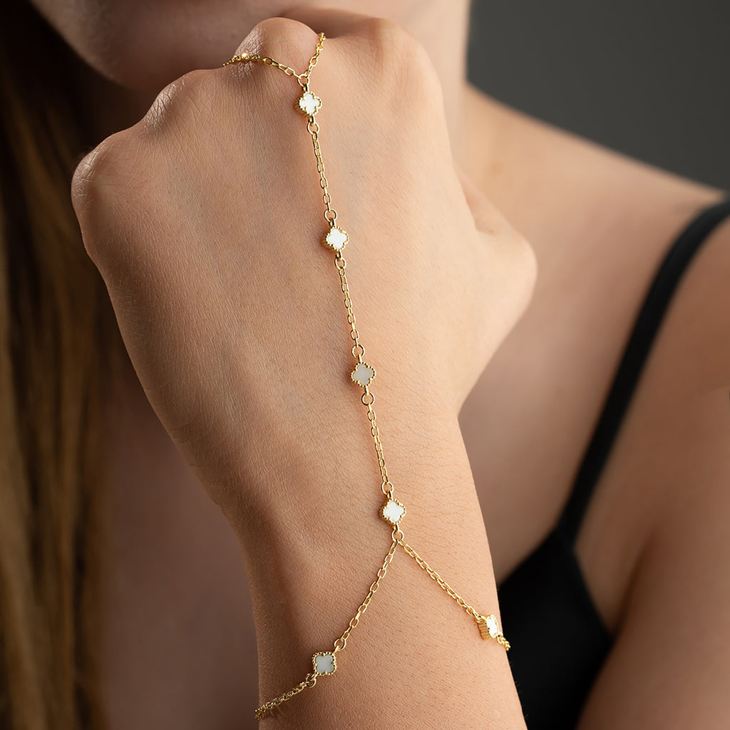 MINI KLÖVER VIT HANDKEDJA | 925 SILVER