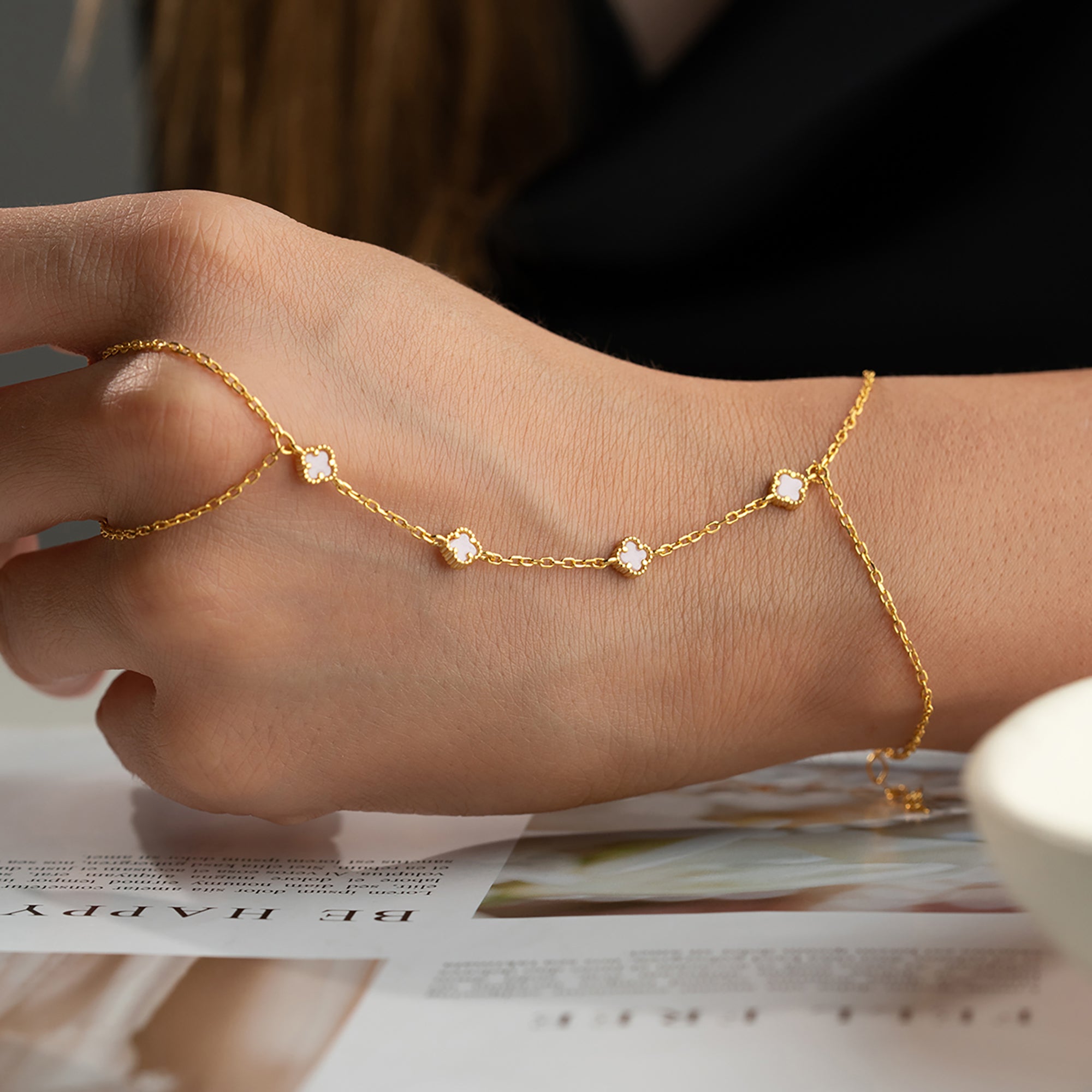 MINI KLÖVER ROSA HANDKEDJA | 925 SILVER