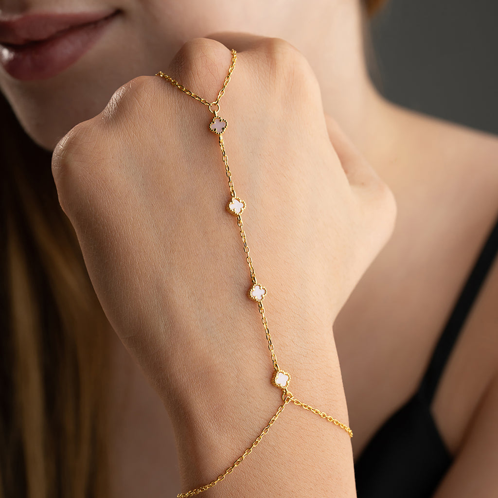 MINI KLÖVER ROSA HANDKEDJA | 925 SILVER