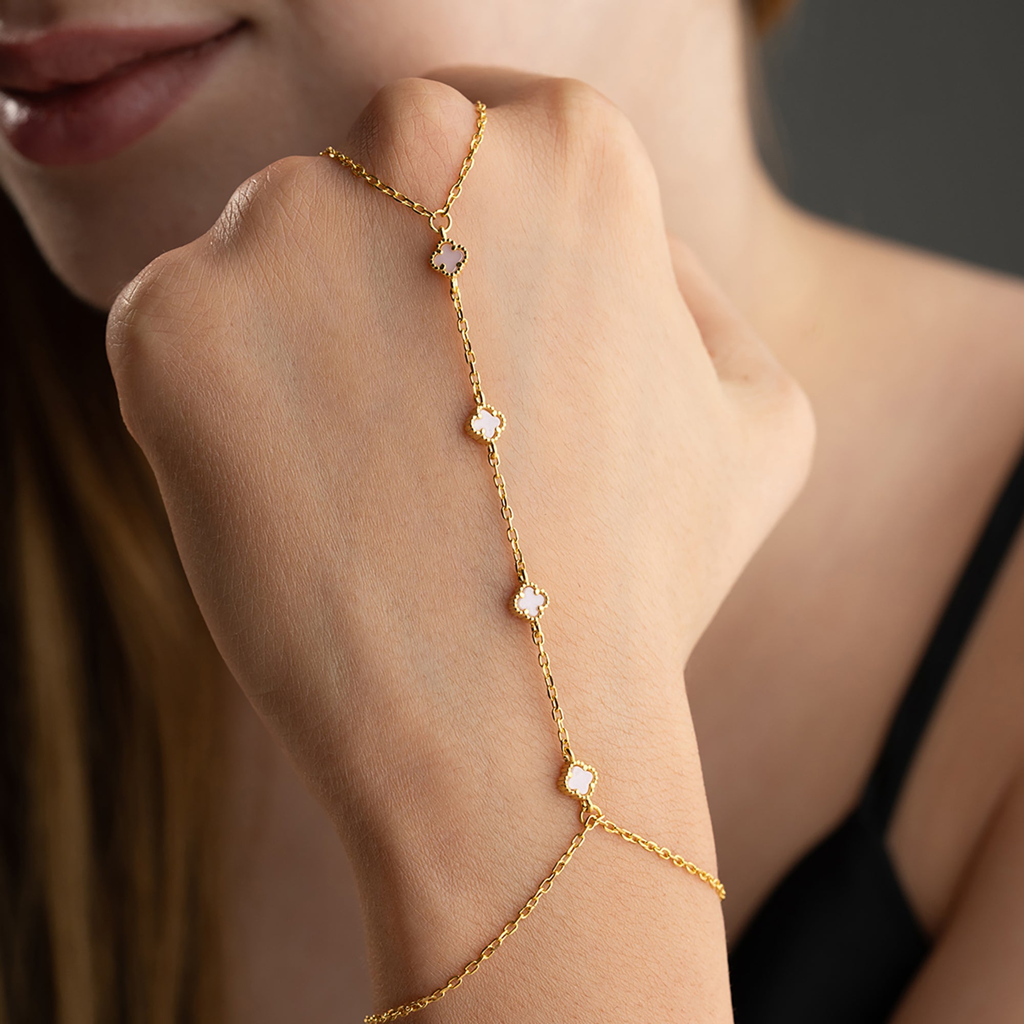 MINI KLÖVER ROSA HANDKEDJA | 925 SILVER