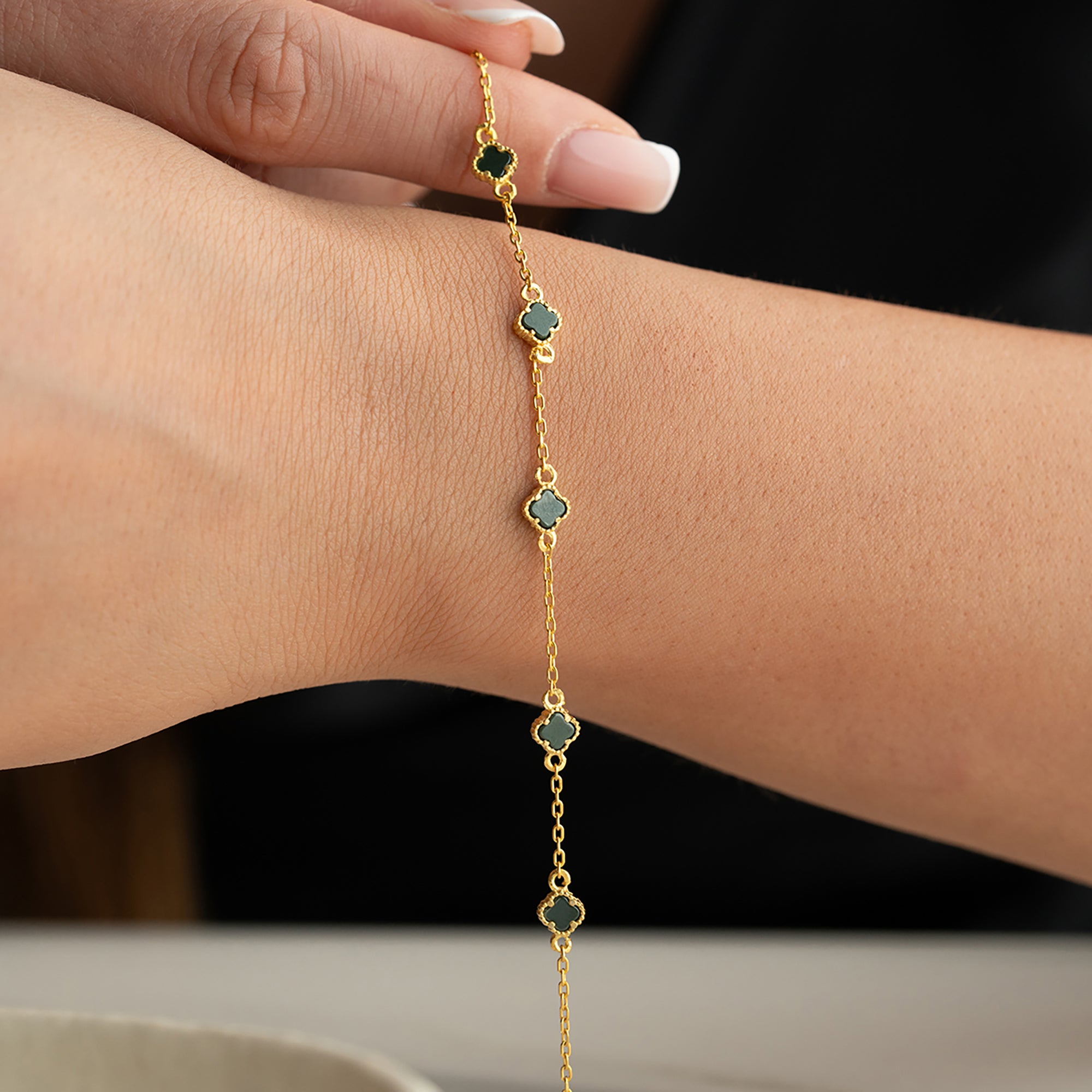 MINIMAL GRÖN KLÖVER ARMBAND | 925 SILVER