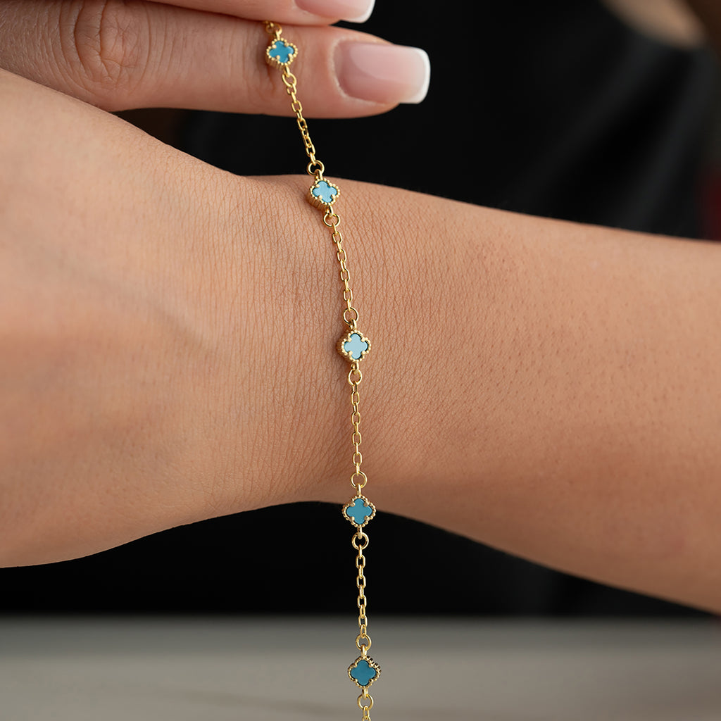 MINIMAL TURKOS KLÖVER ARMBAND | 925 SILVER