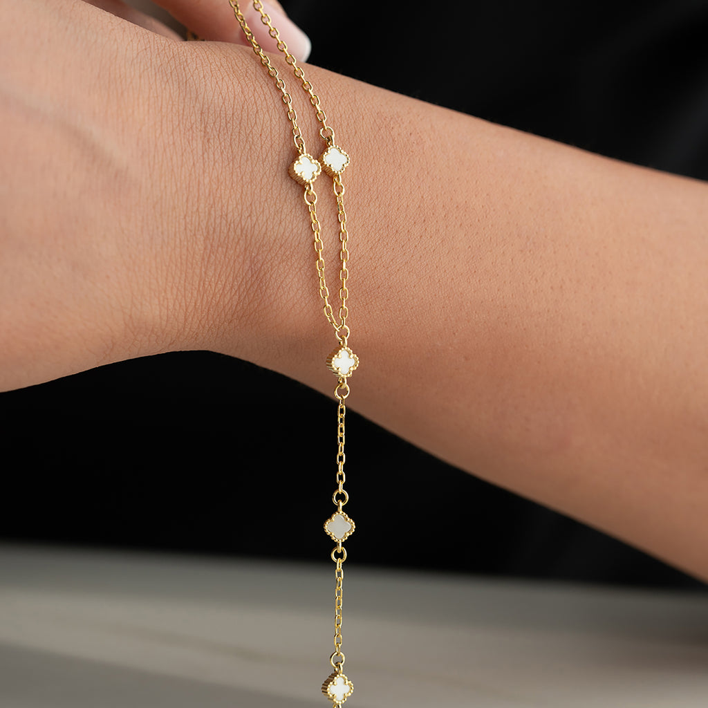 MINI KLÖVER VIT HANDKEDJA | 925 SILVER