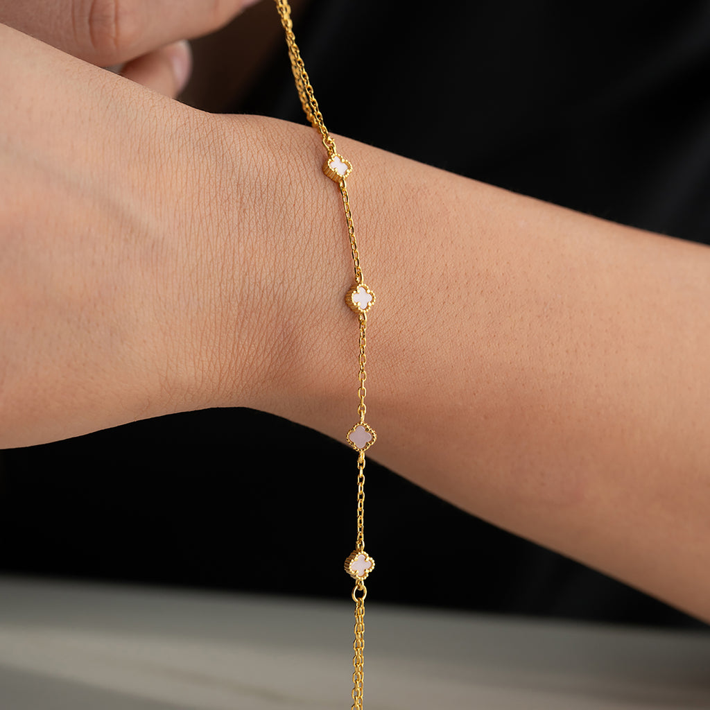 MINI KLÖVER ROSA HANDKEDJA | 925 SILVER