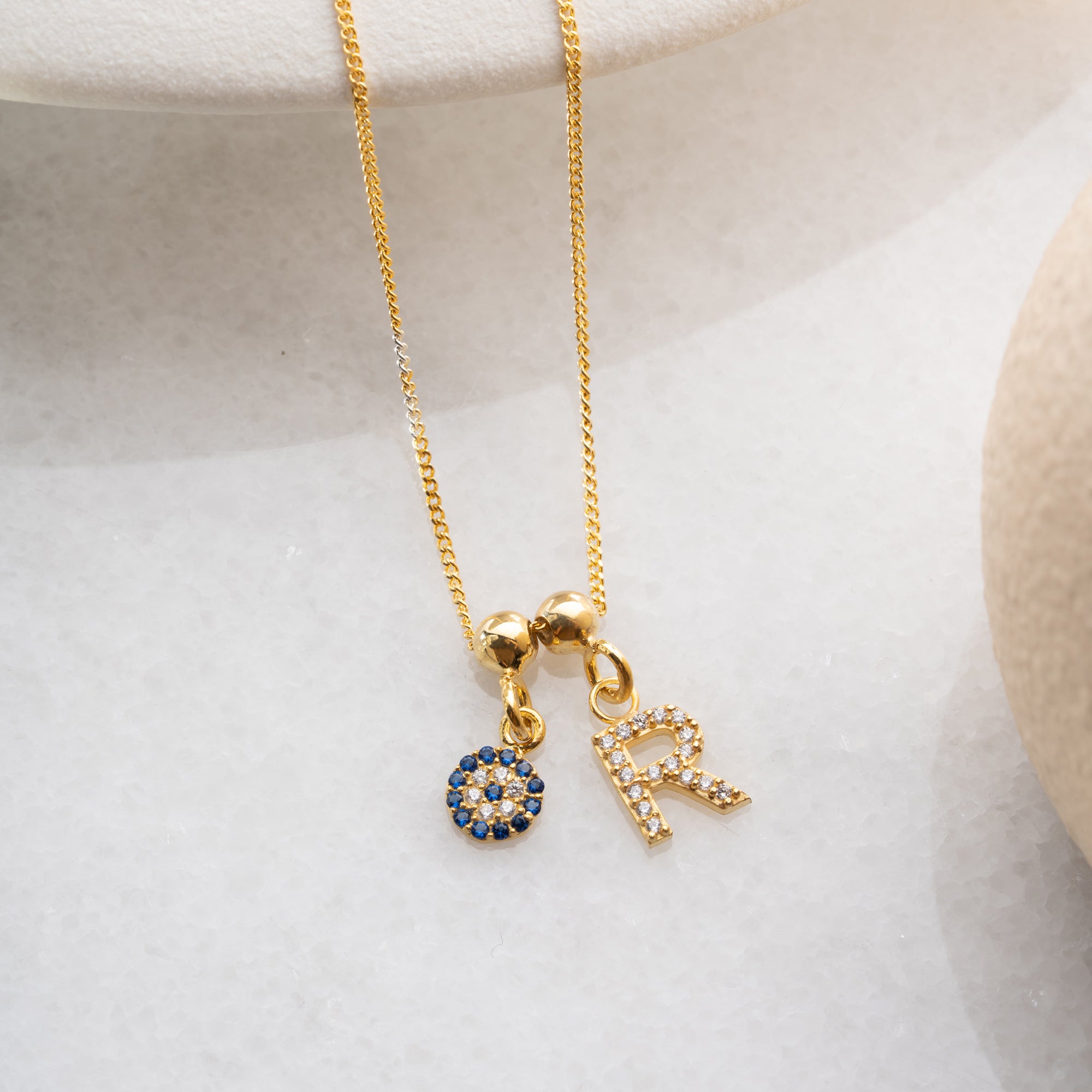 EVIL EYE INITIAL HALSBAND | 925 SILVER