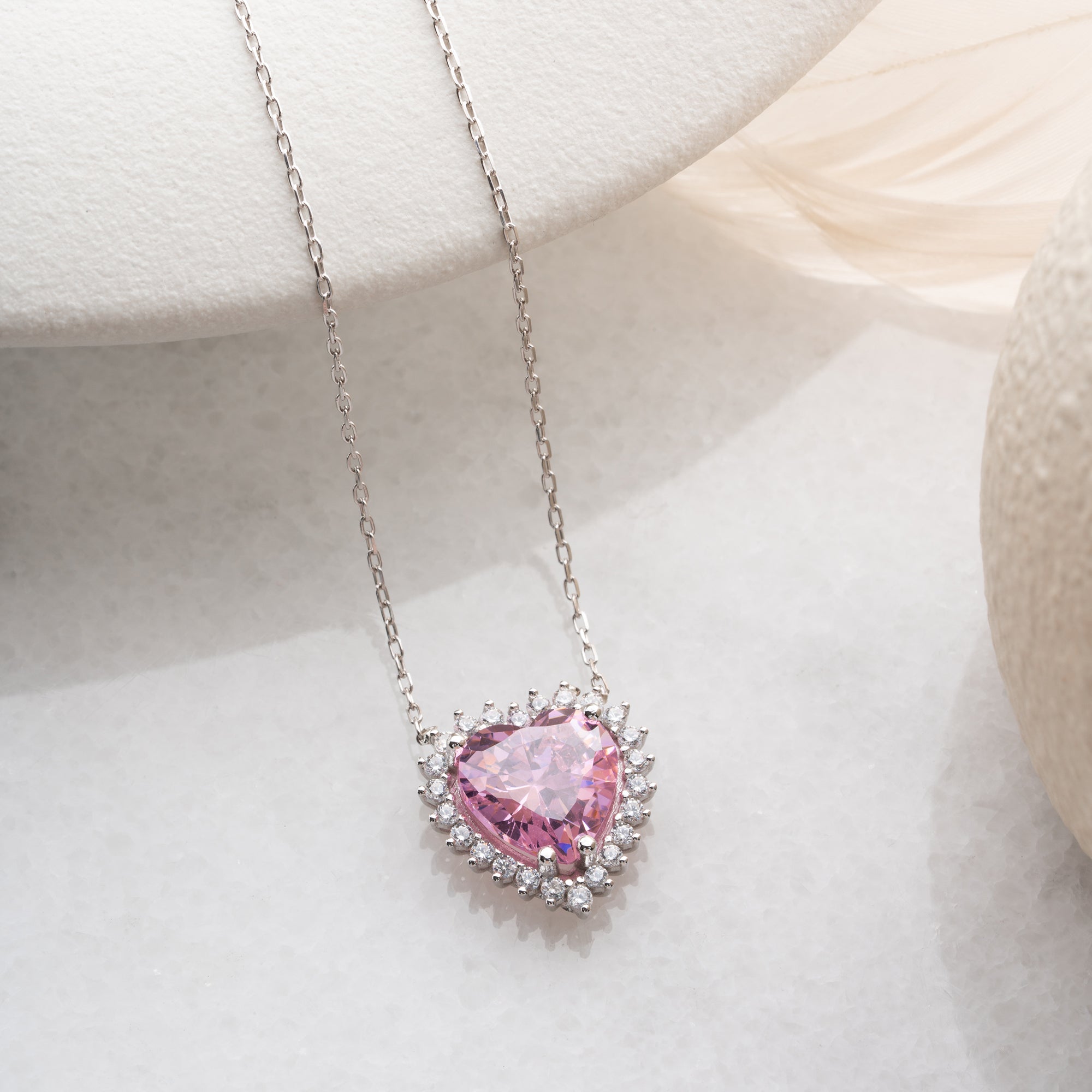 HJÄRTHALSBAND MED ROSA KRISTALL | 925 SILVER