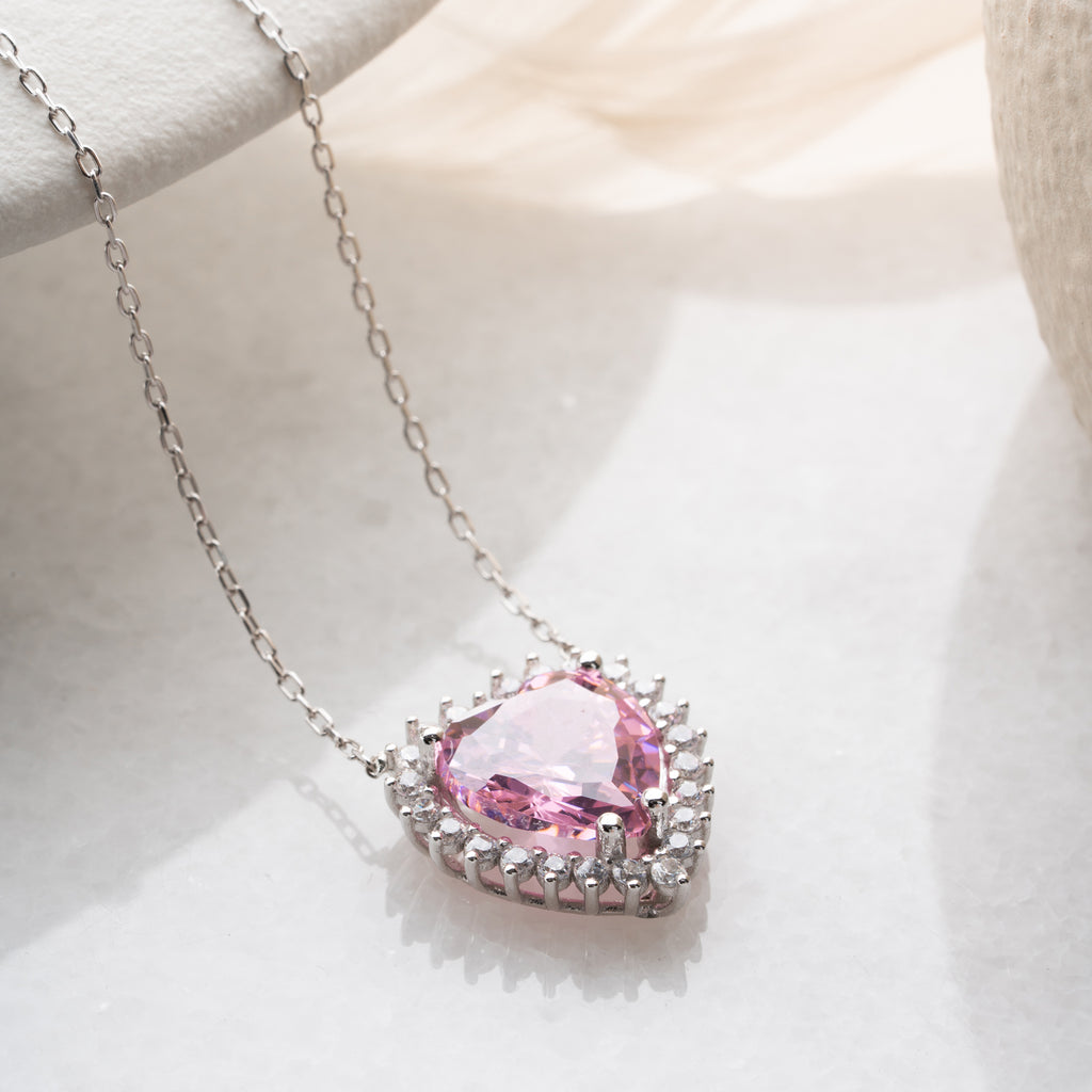 HJÄRTHALSBAND MED ROSA KRISTALL | 925 SILVER