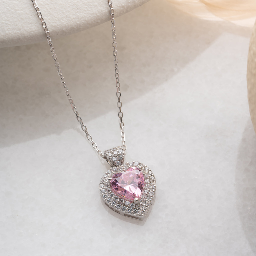 HJÄRTHALSBAND MED ROSA ZIRKON | 925 SILVER
