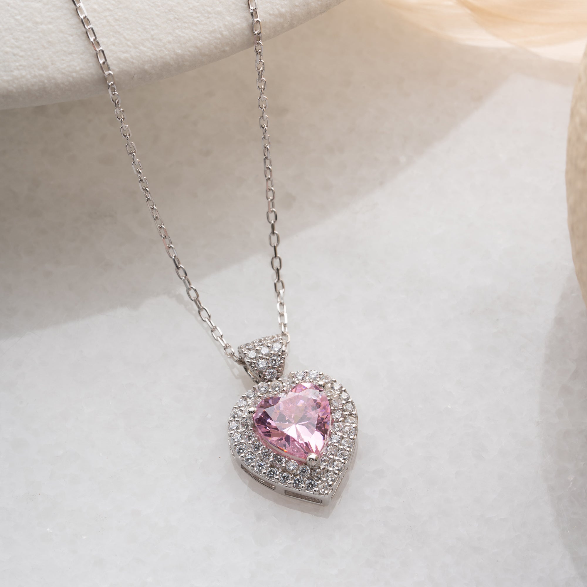 HJÄRTHALSBAND MED ROSA ZIRKON | 925 SILVER